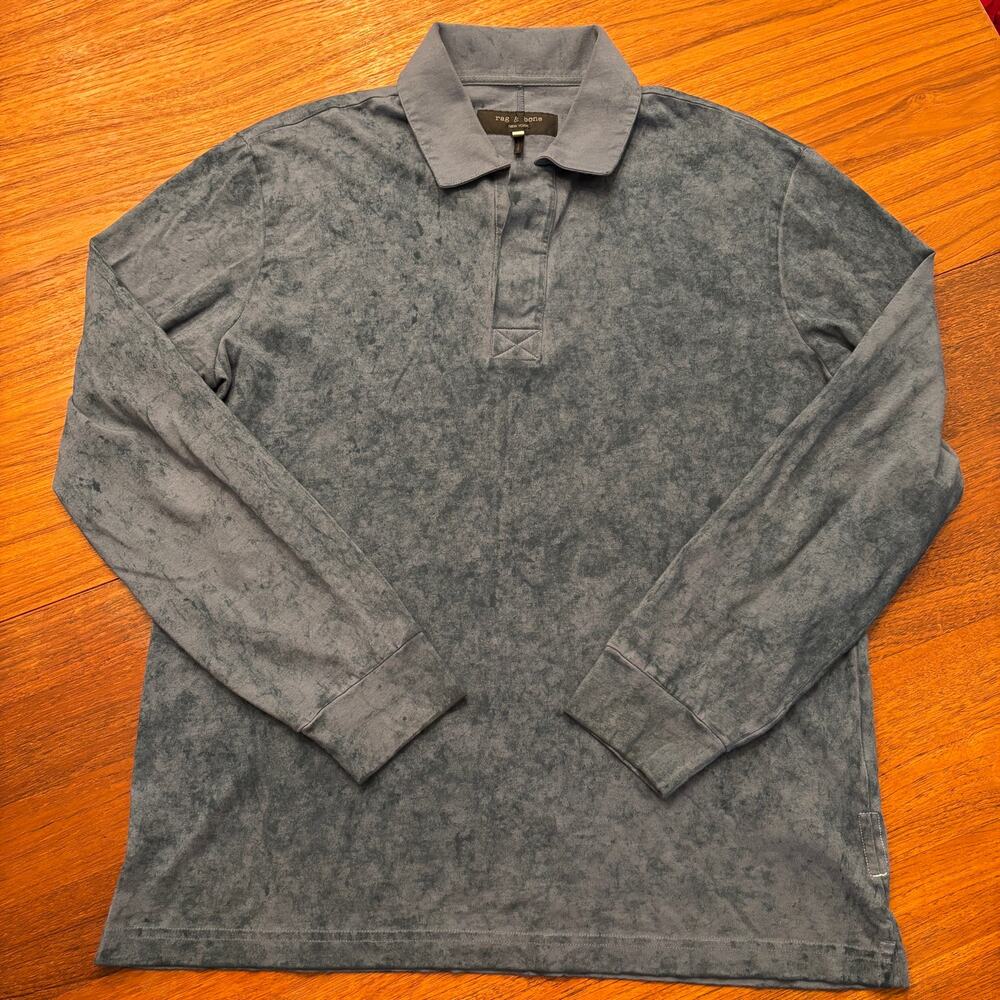 Rag & Bone Men’s long sleeve blue knit collared top size small